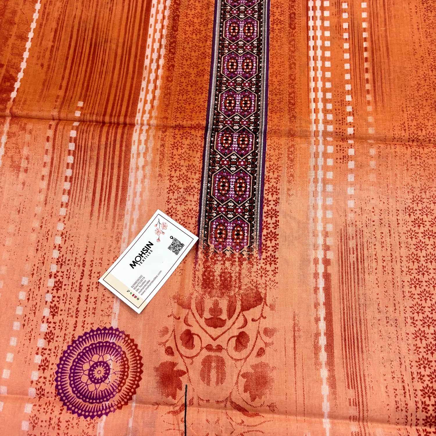 Orange Printed Cotton Silk Salwar Suit