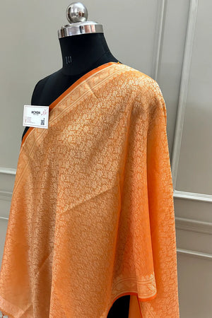 Orange Resham Zari Silk Banarasi Stole