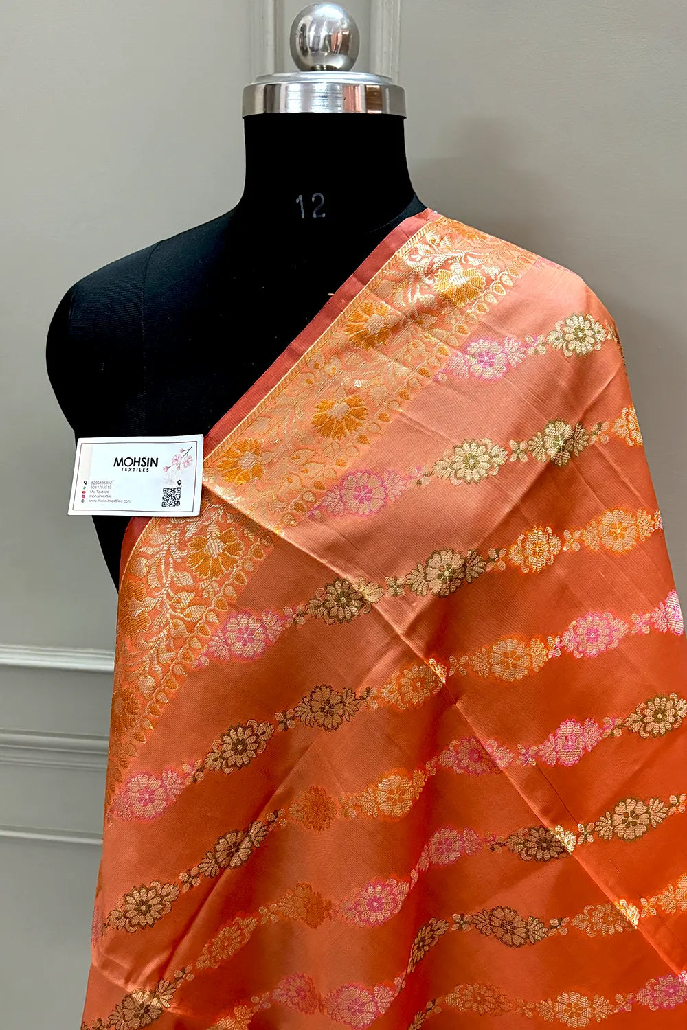 Orange Zari Meena Cotton Silk Banarasi Dupatta