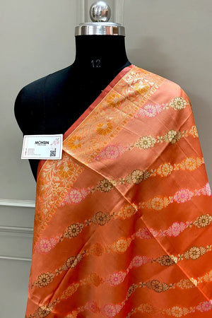 Orange Zari Meena Cotton Silk Banarasi Dupatta