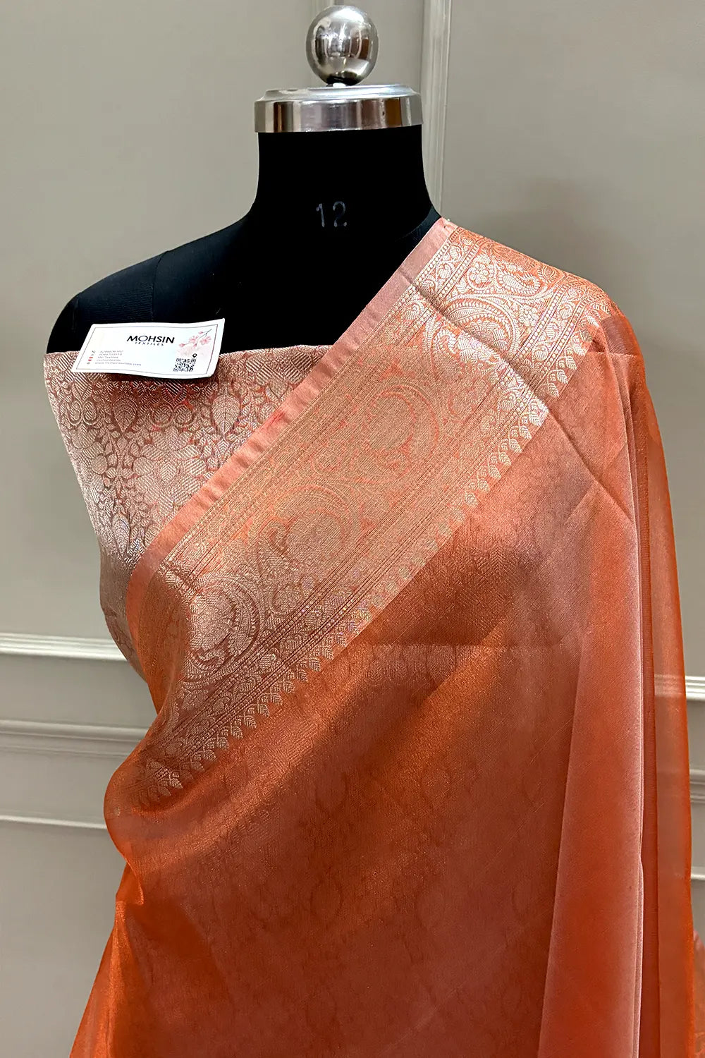 Orange Zari Tissue Silk Banarasi Saree