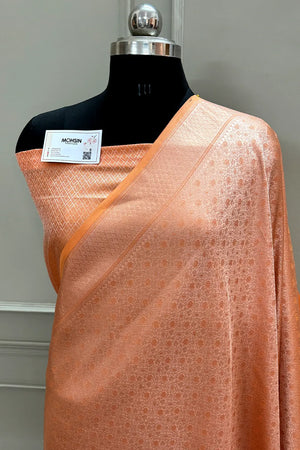 Peach Brocade Soft Silk Banarasi Saree