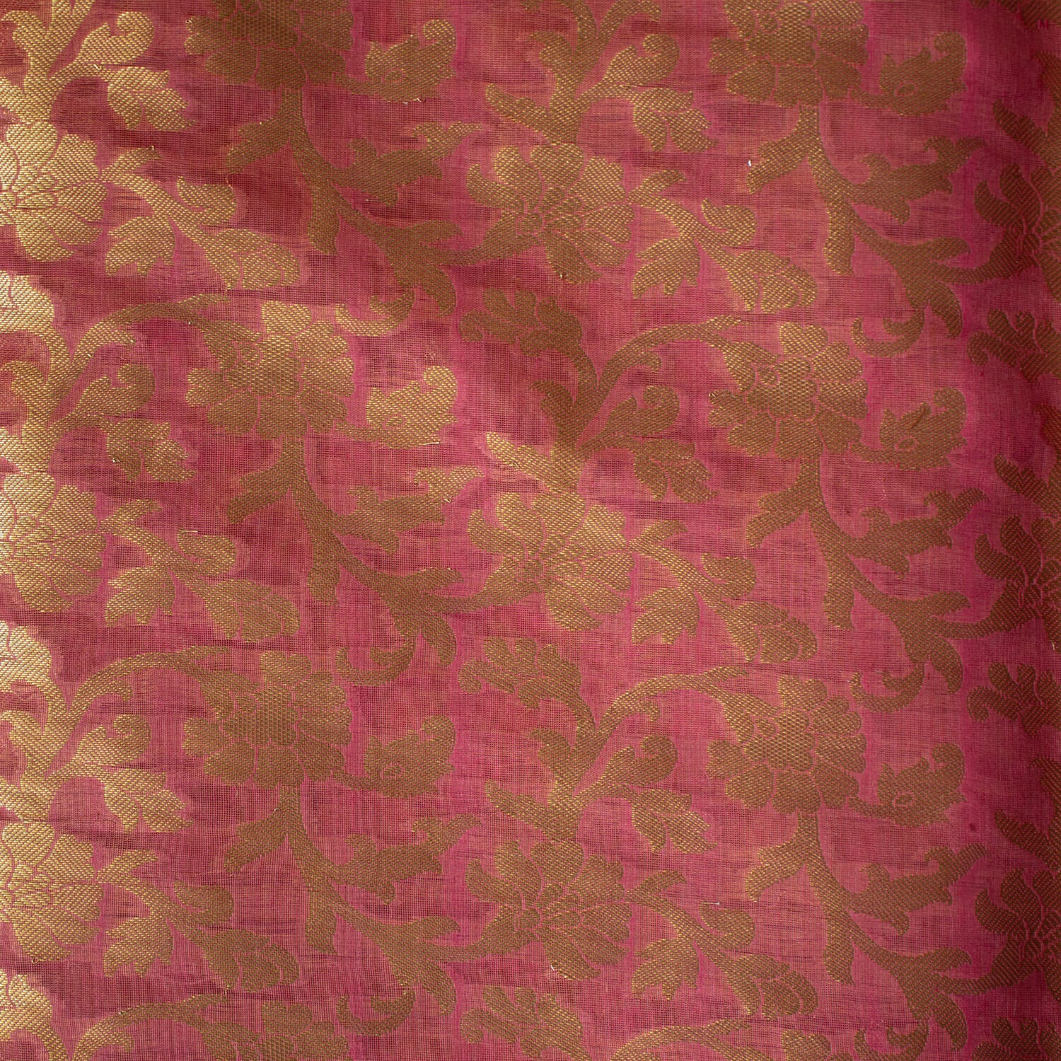 Peach Golden Zari Banarasi Musrize Silk Fabric