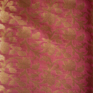 Peach Golden Zari Banarasi Musrize Silk Fabric