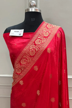 Peach Golden Zari Katan Silk Banarasi Saree