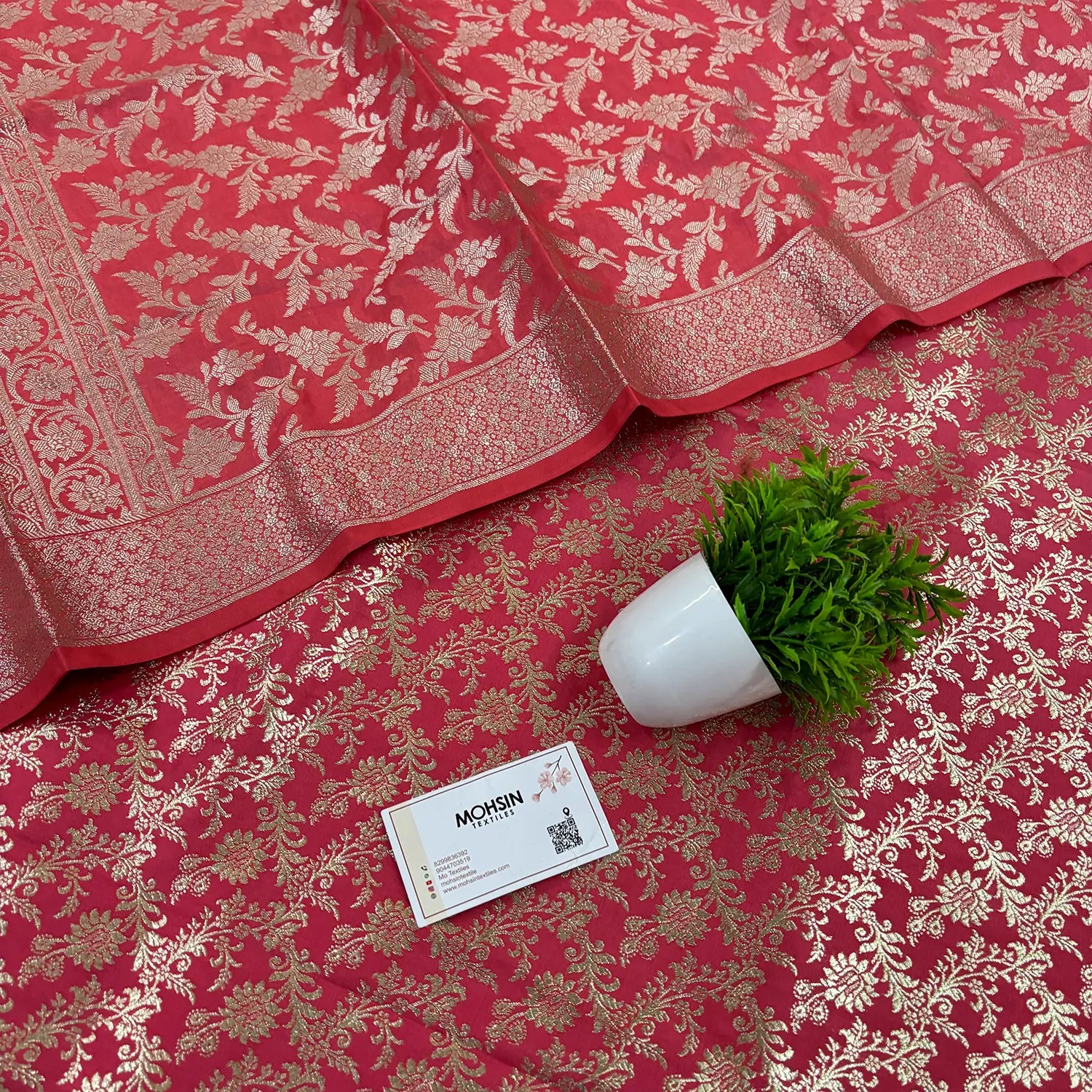 Peach Golden Zari Kimkhab Silk Banarasi Suit