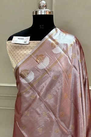 Peach Golden Zari Tissue Silk Banarasi Saree