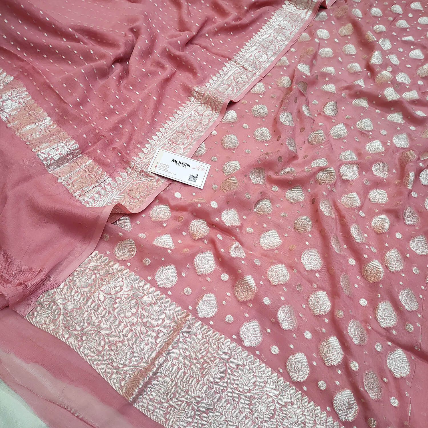 Peach Handloom Pure Khaddi Georgette Banarasi Suit