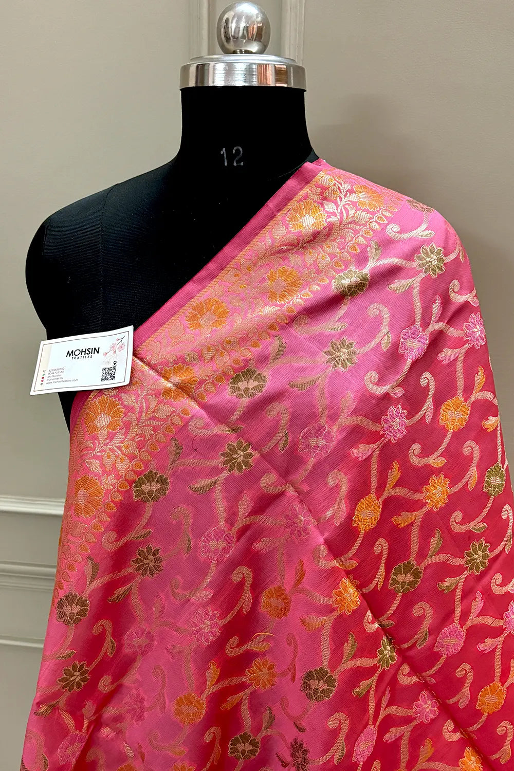 Peach Zari Meena Cotton Silk Banarasi Dupatta