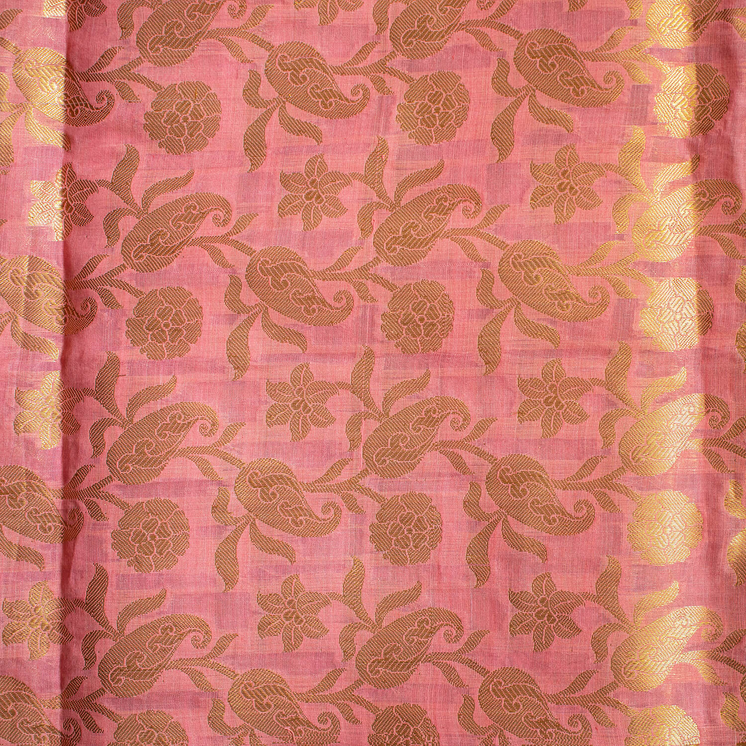 Peach Zari Woven Banarasi Musrize Silk Fabric