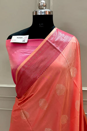 Peach and Pink Golden Zari Banarasi Silk Saree