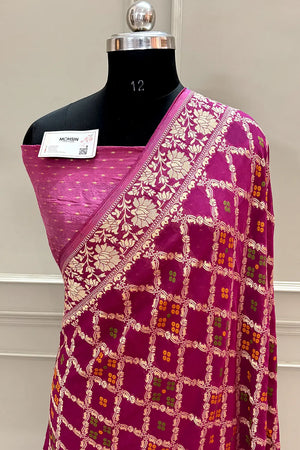Pink Bandhej Georgette Silk Banarasi Saree