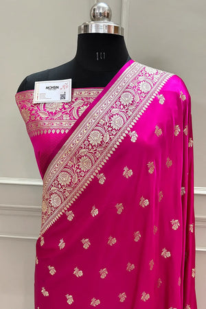 Pink Chaman Buti Katan Silk Banarasi Saree