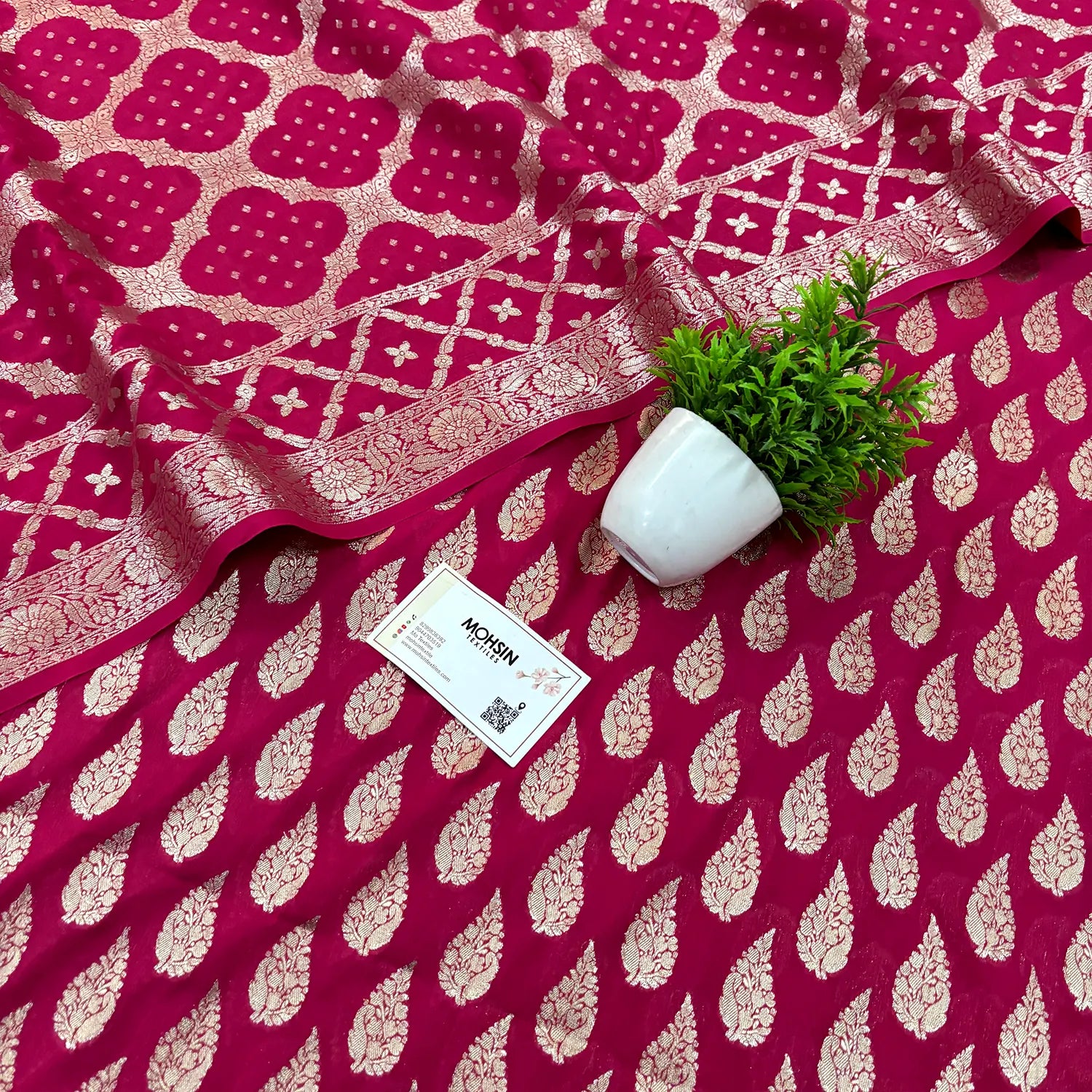 Pink Golden Zari Pure Georgette Silk Banarasi Suit