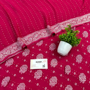 Pink Golden Zari Pure Georgette Silk Banarasi Suit