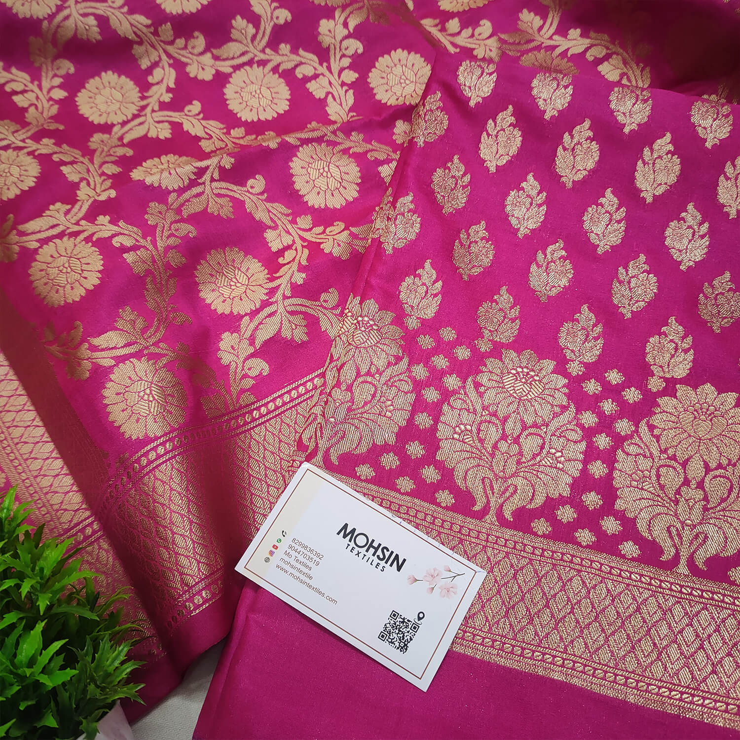 Pink Golden Zari Katan Silk Banarasi Suit