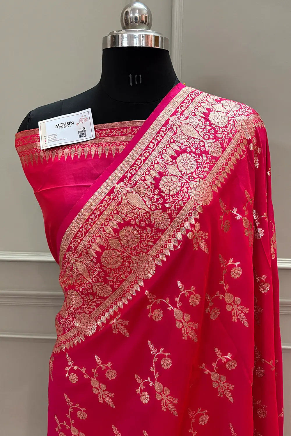 Pink Golden Zari Satin Silk Banarasi Saree
