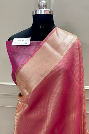 Pink Golden Zari Tissue Silk Banarasi Saree