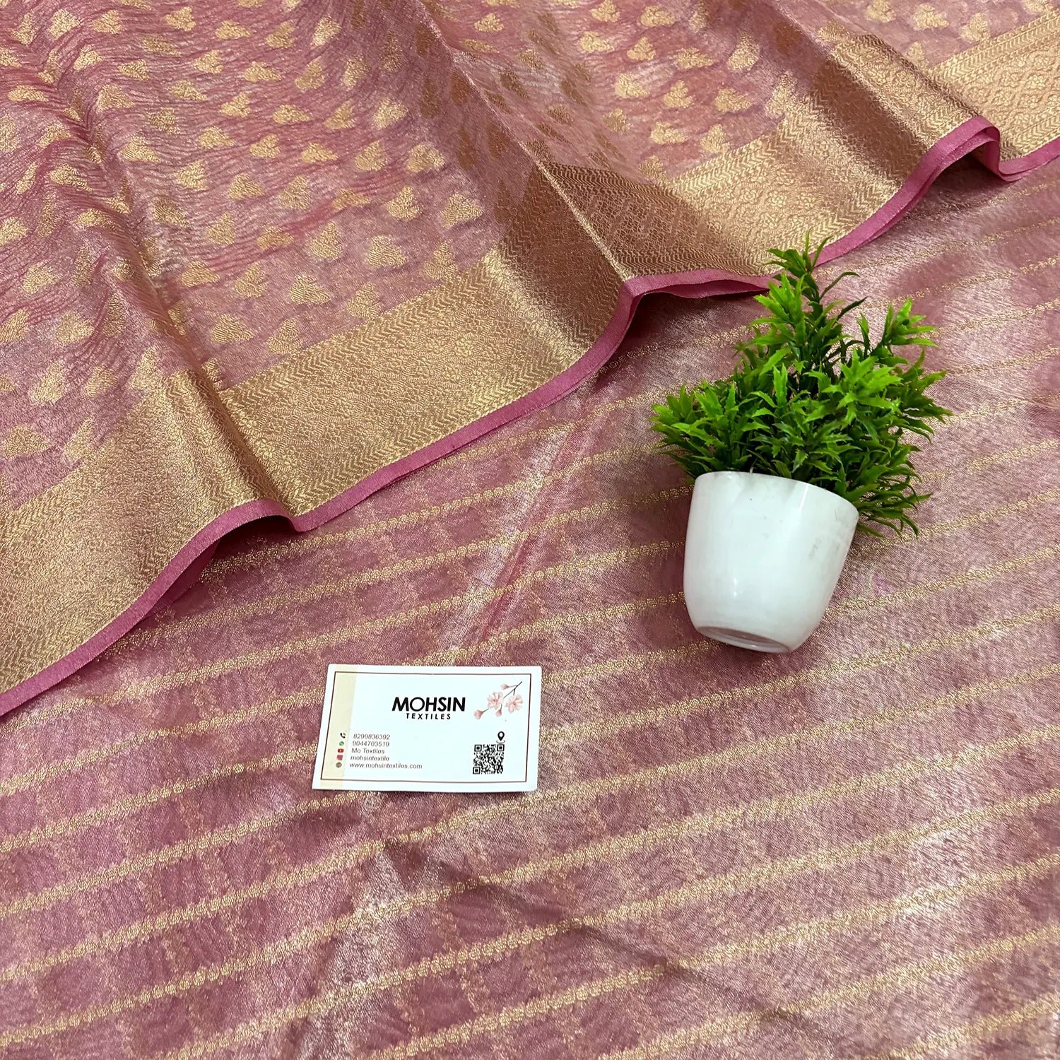 Pink Golden Zari Tissue Silk Banarasi Suit
