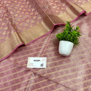Pink Golden Zari Tissue Silk Banarasi Suit