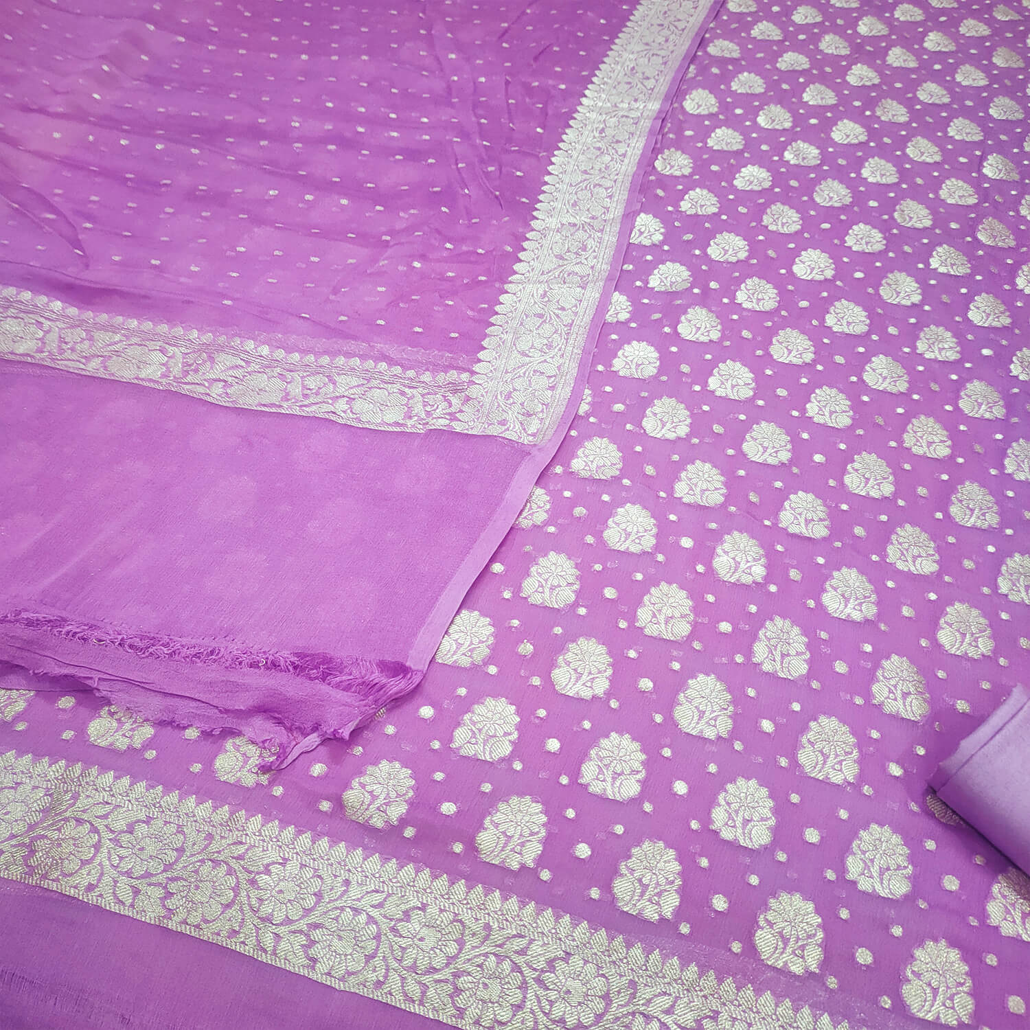 Pink Handloom Georgette Silk Banarasi Suit