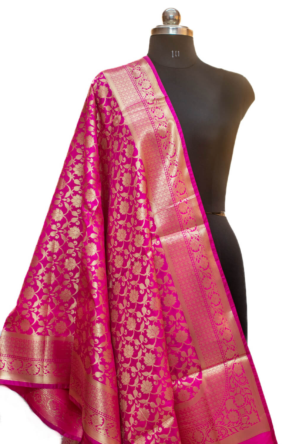 Pink Handloom Pure Katan Silk Banarasi Dupatta