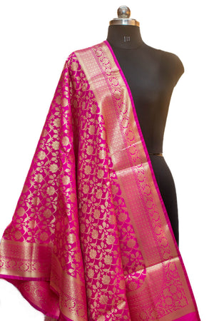 Pink Handloom Pure Katan Silk Banarasi Dupatta