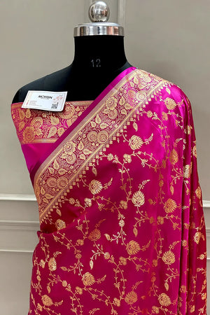 Pink Jangla Katan Silk Banarasi Saree
