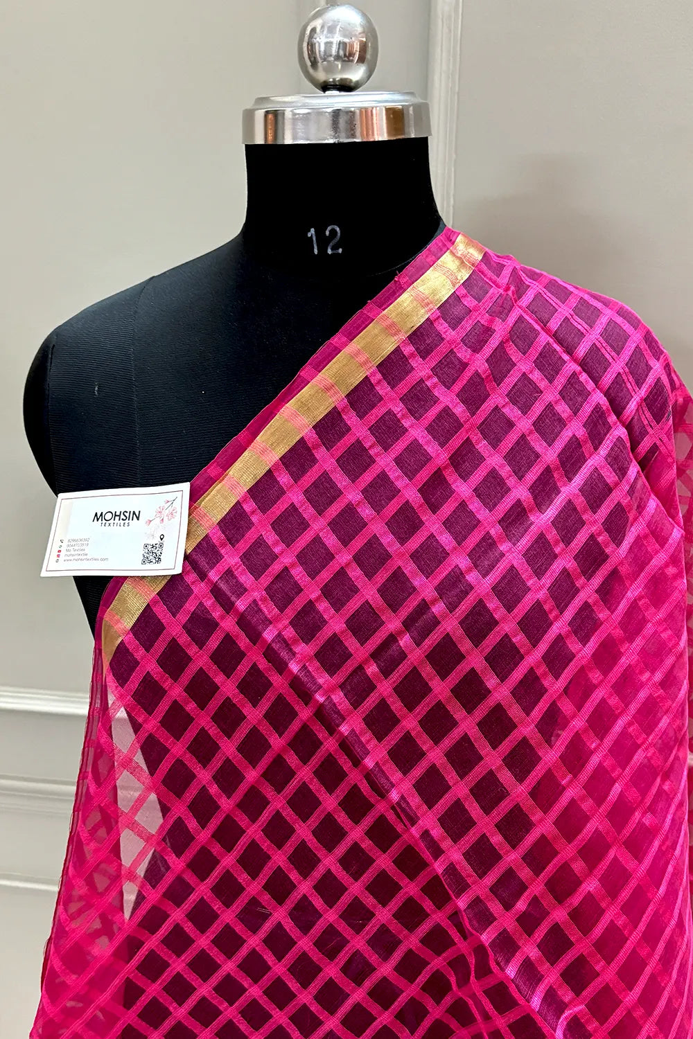 Pink Zari Patti Banarasi Silk Dupatta