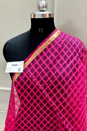 Pink Zari Patti Banarasi Silk Dupatta