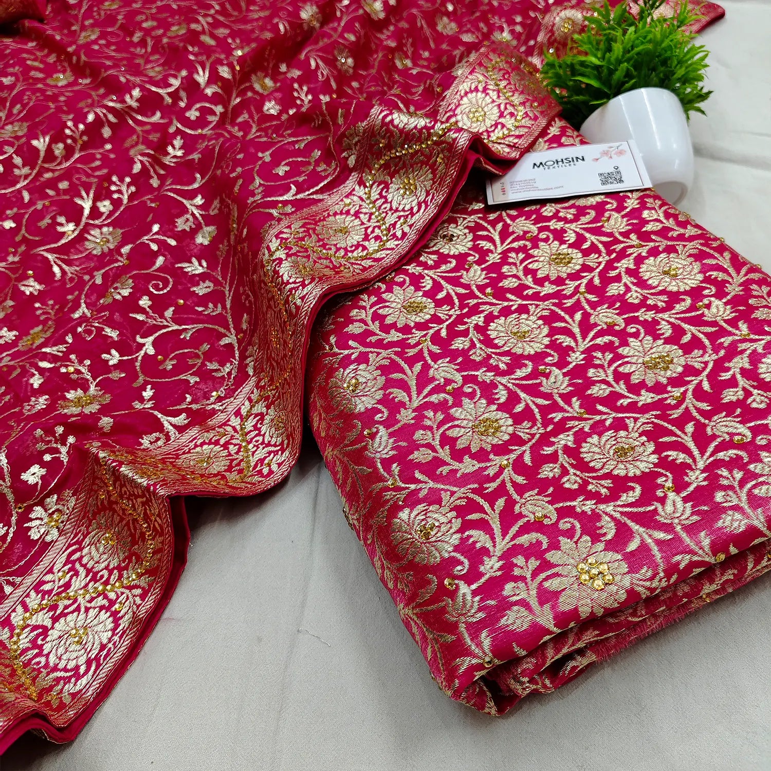 Pink Stone Work Kimkhab Silk Banarasi Gharara