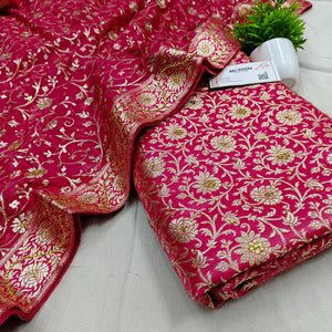 Pink Stone Work Kimkhab Silk Banarasi Gharara