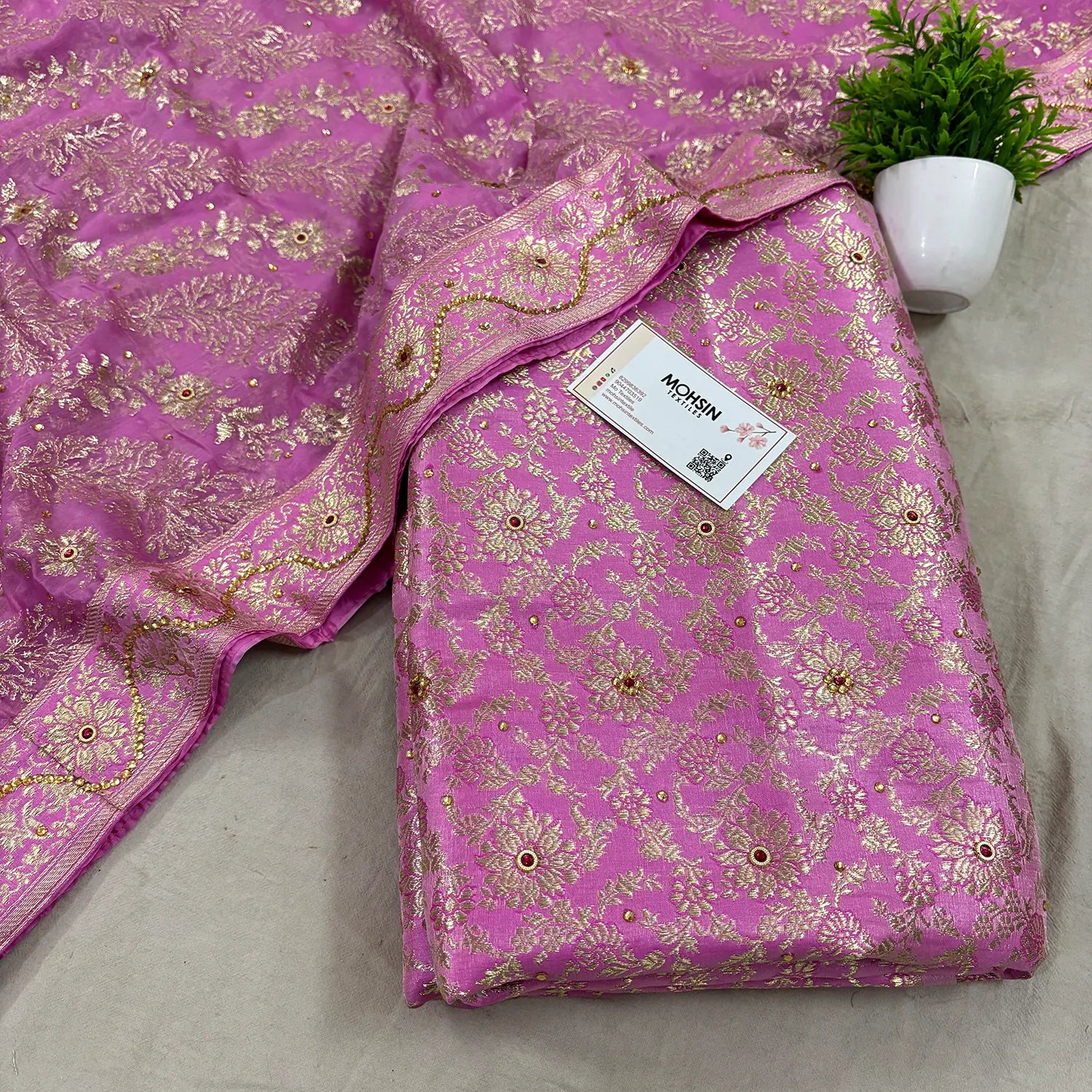 Pink Stone Work Kimkhab Silk Banarasi Gharara