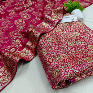 Pink Stone Work Kimkhab Silk Banarasi Gharara