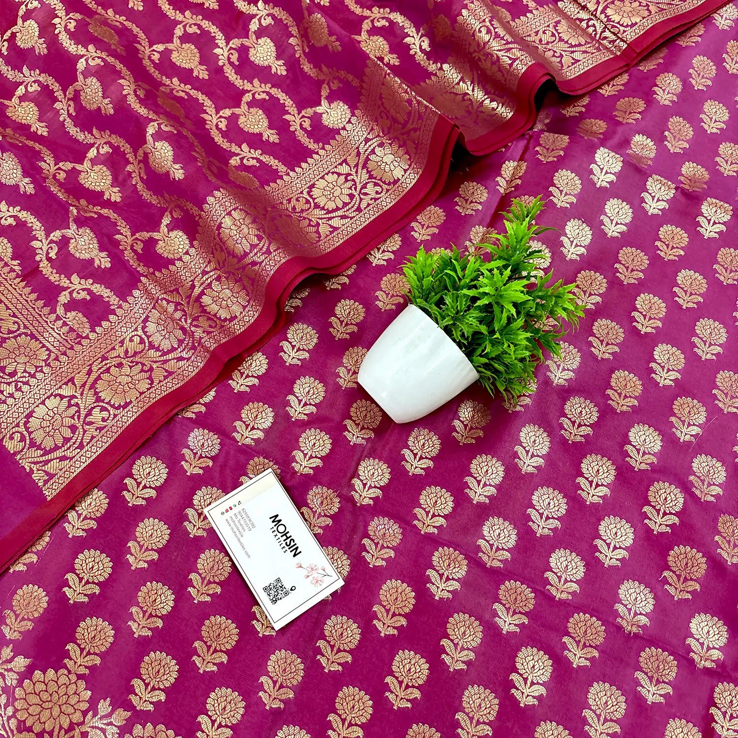 Pink Sunflower Katan Silk Banarasi Suit