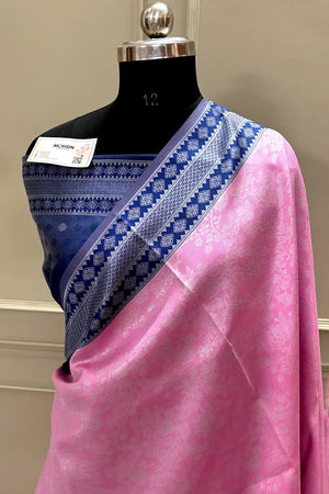 Pink and Navy Blue Silk Banarasi Saree