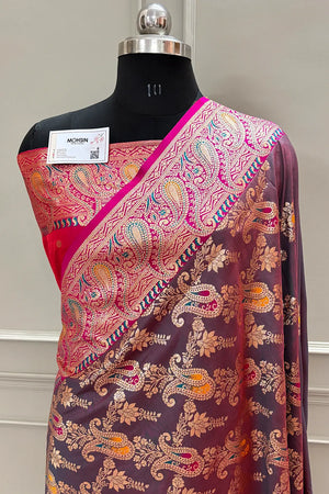 Pink and Purple Golden Zari Silky Banarasi Saree