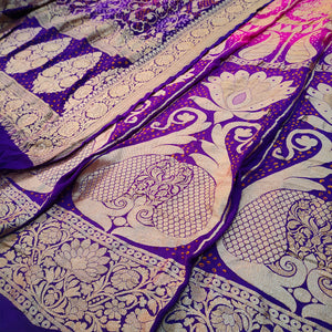 Pink and Purple Handloom Georgette Silk Bandhej Lahenga