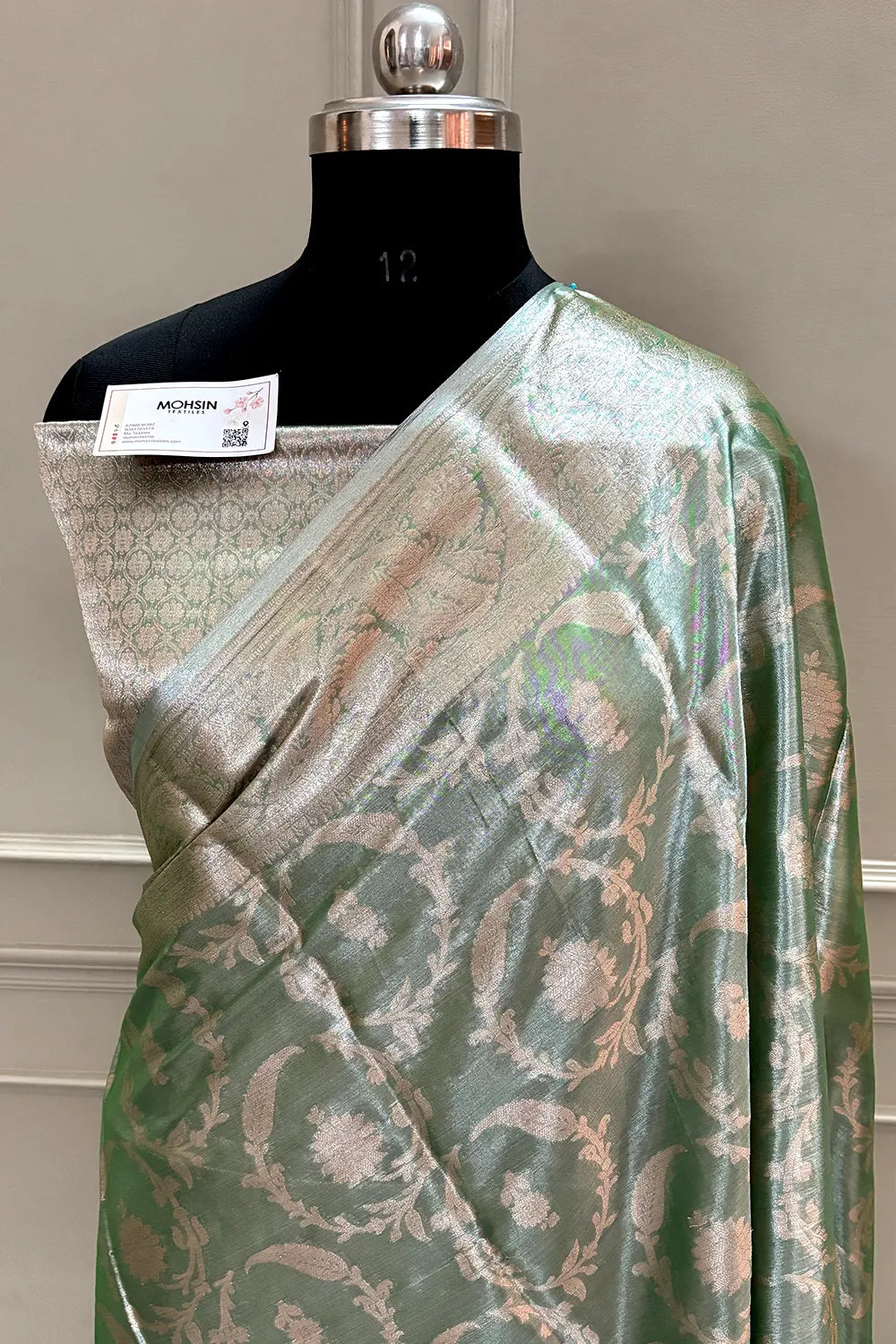 Pista Golden Zari Tissue Silk Banarasi Saree