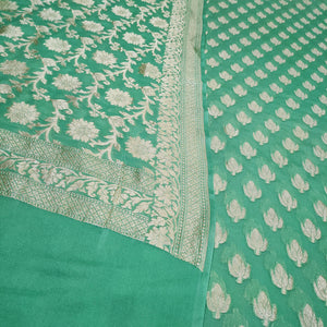 Pista Green Handloom Georgette Silk Banarasi Suit