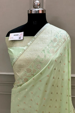 Pista Mahinki Buti Katan Silk Banarasi Saree