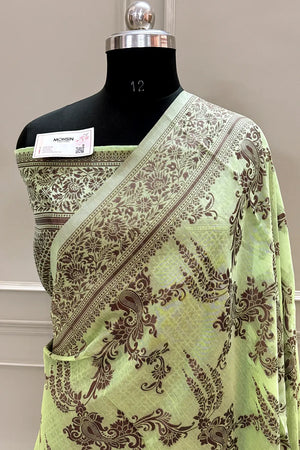 Pista Resham Zari Cotton Silk Banarasi Saree