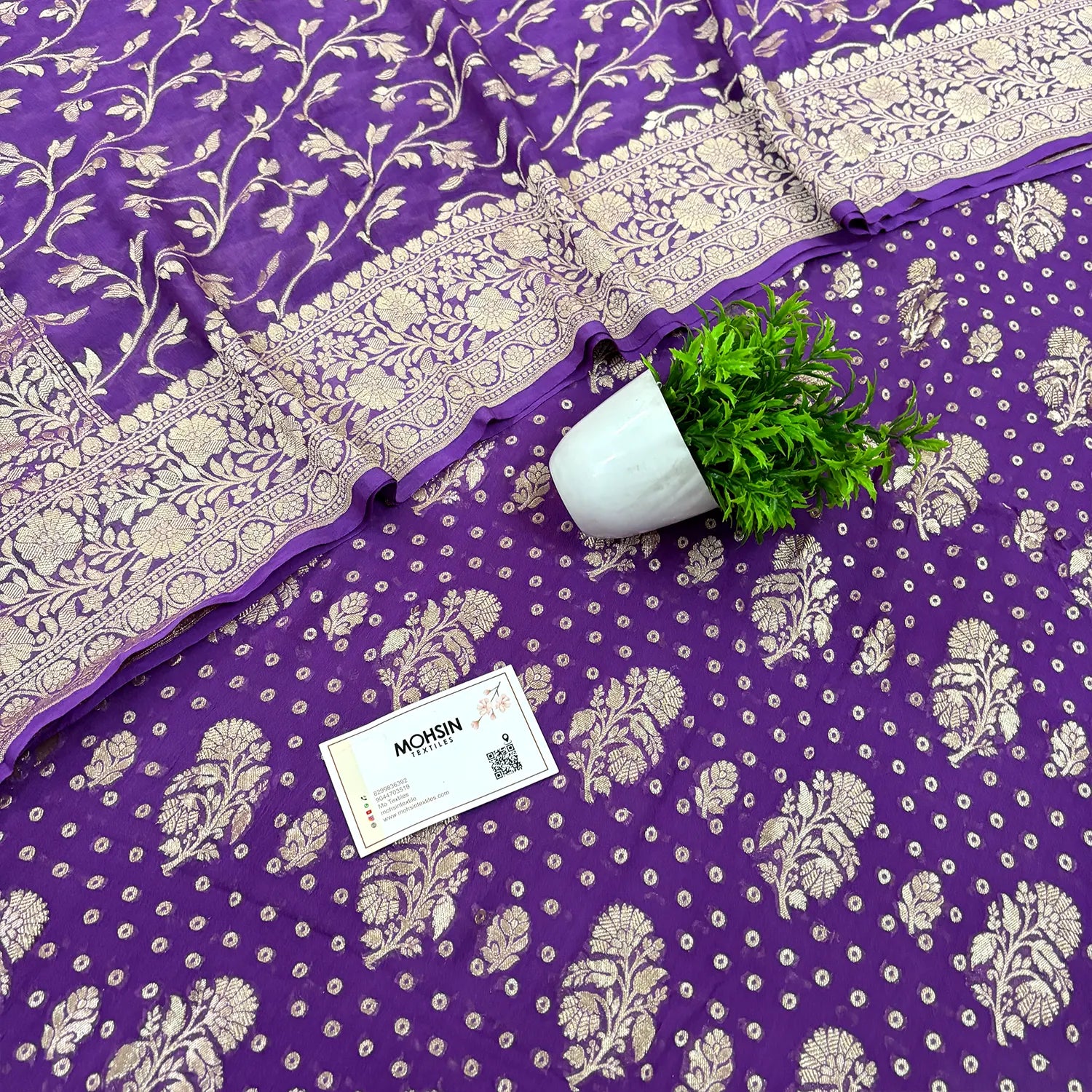 Purple Golden Zari Pure Georgette Silk Banarasi Suit