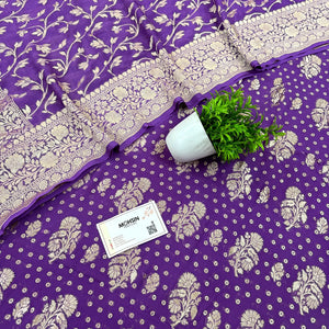 Purple Golden Zari Pure Georgette Silk Banarasi Suit