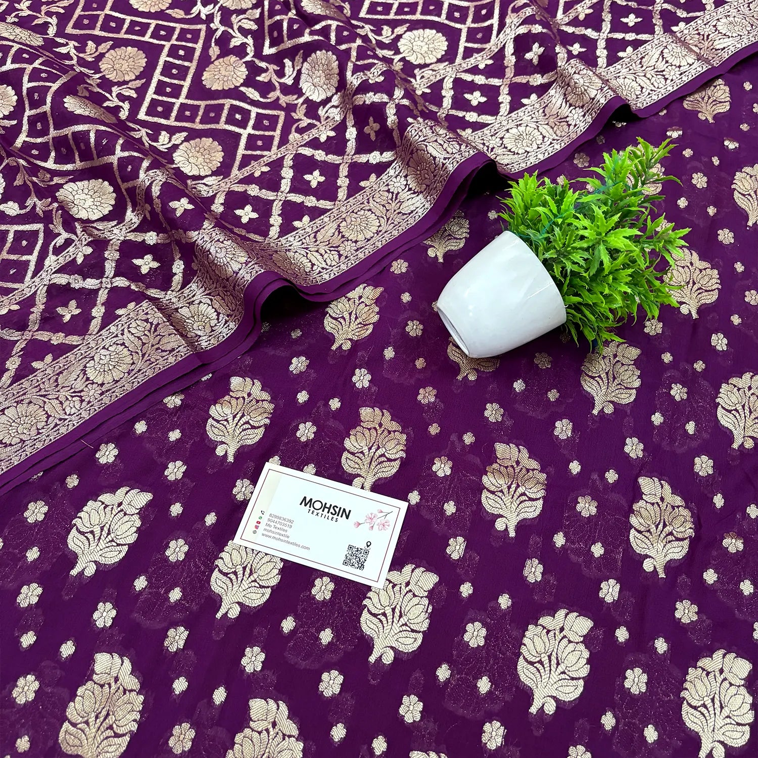 Purple Golden Zari Georgette Silk Banarasi Suit