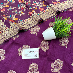 Purple Golden Zari Georgette Silk Banarasi Suit