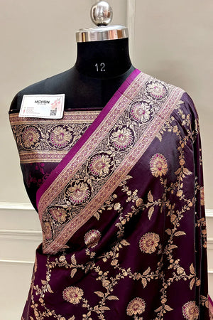 Purple Golden Zari Katan Silk Banarasi Saree