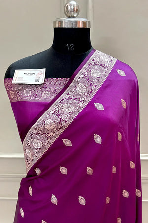 Purple Golden Zari Katan Silk Banarasi Saree
