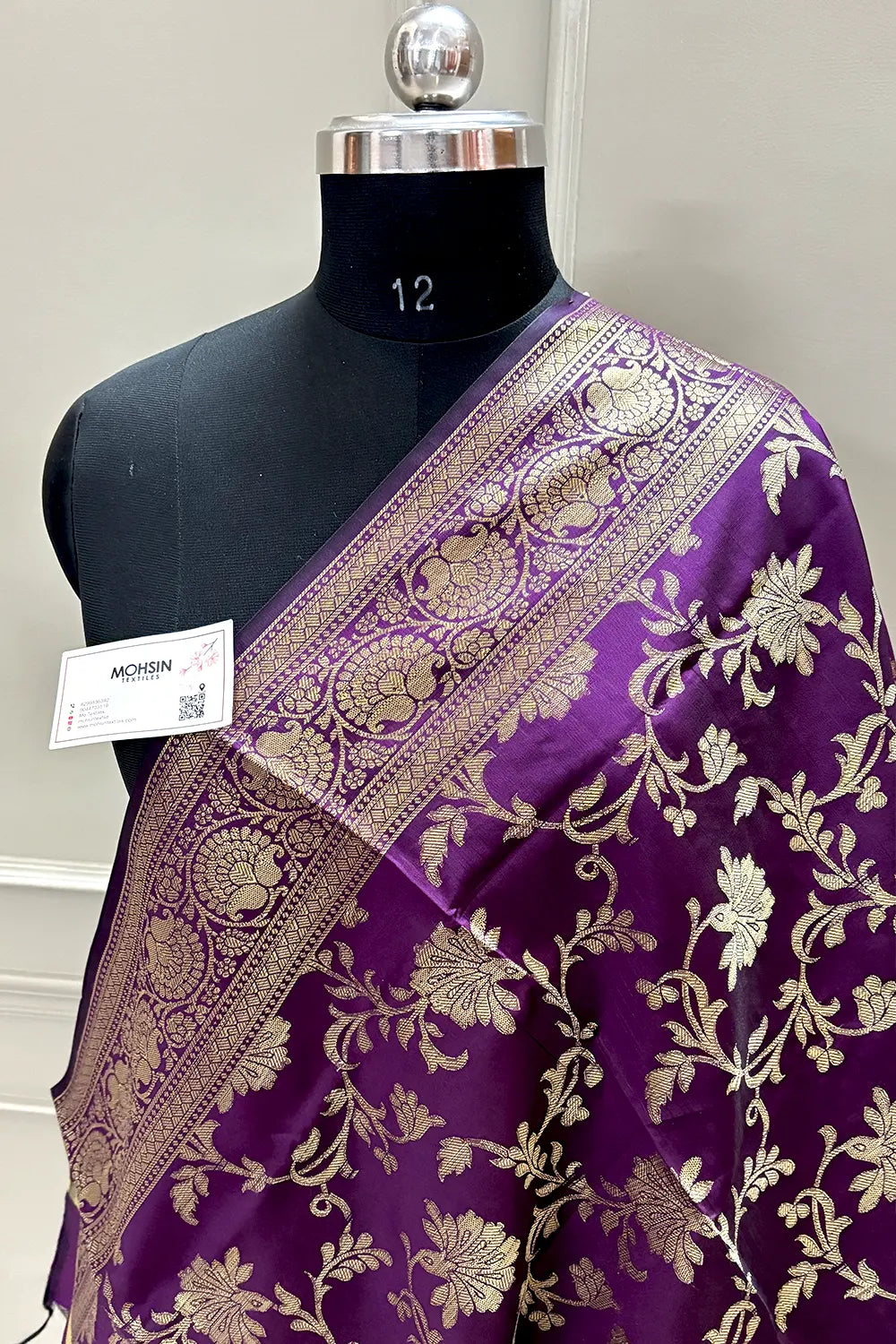 Purple Golden Zari Satin Silk Banarasi Dupatta