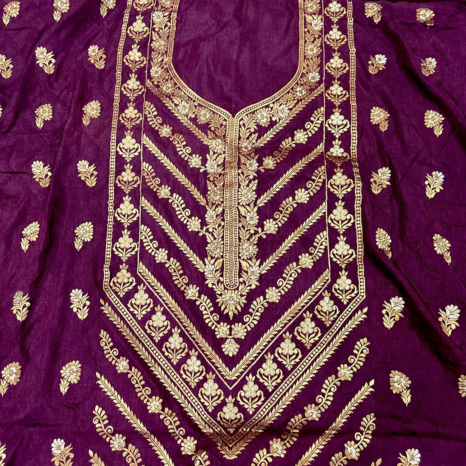 Purple Golden Zari Satin Silk Salwar Suit